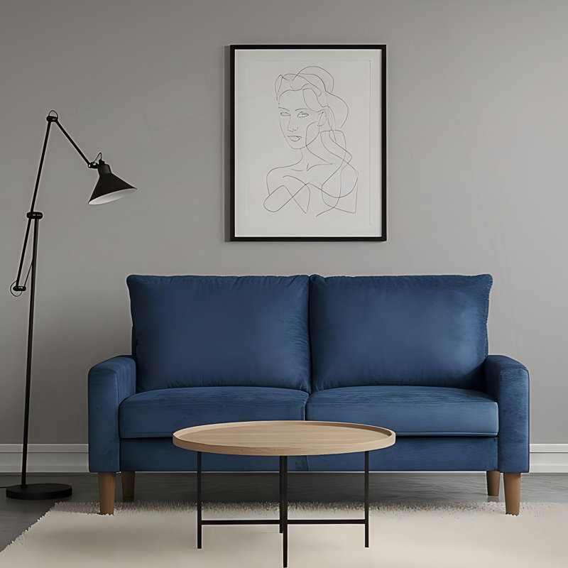 Canapé 2 places Modern Minimalist, Dark Blue Velvet
