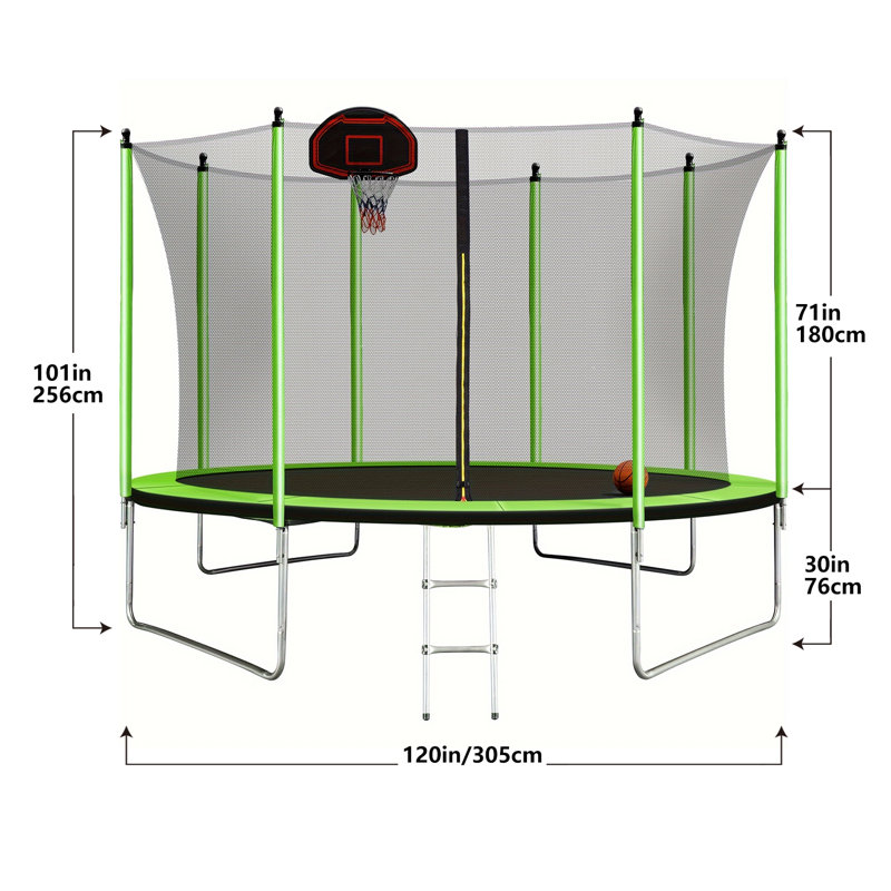 Trampoline de jardin rond de 10 pi avec enceinte de sécurité SkyBond, Vert