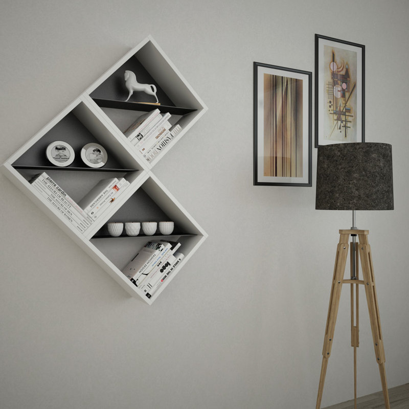 Tablette décorative 3 pièces avec tablettes réglables Abdelkareem, Chêne
