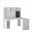 Bureaux, bureau d'ordinateur moderne en L avec rangement, ports USB, prises de courant | Blanc | Panneau de fibres à densité moyenne