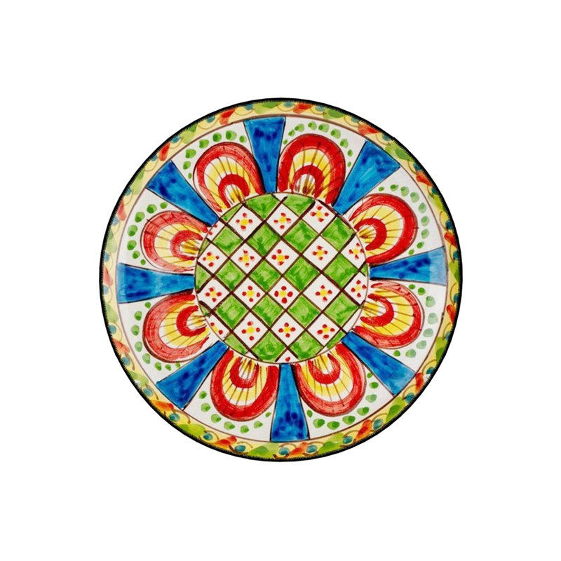 Patterned Woven Base Modern Decorative Carpet In Green And Red Tones, Round 2'8"