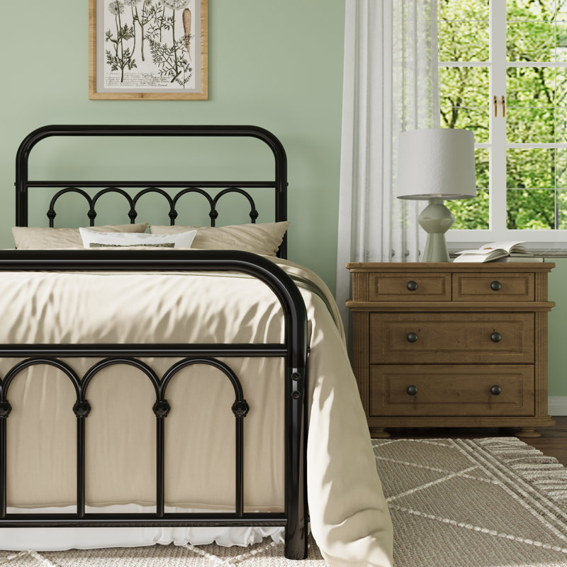 Vintage Style Metal Platform Bed Frame With Arch-Design Headboard And Footboard, Twin, Black