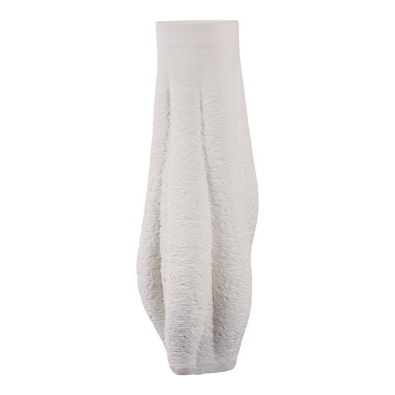 Porcelain Sculptural Vase With Organic Curved Silhouette And Intricate Textural Detailing For Artistic Accent And Contemporary Decorative Display In Modern Interior Settings