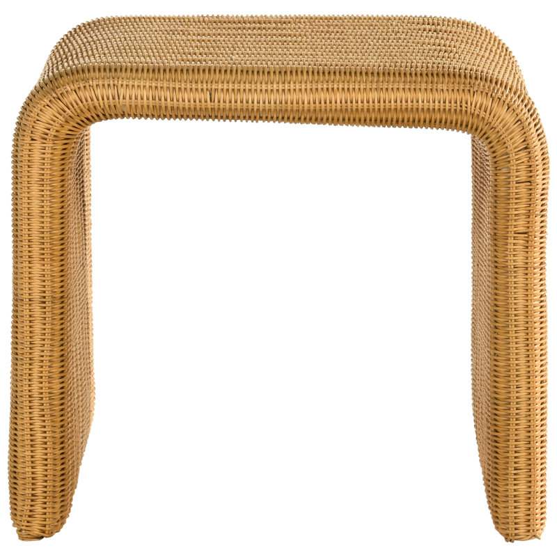 Table de bout carrée avec tissage naturel, style bord de mer, rangement ouvert pour couvertures, bordures en cascade et armature en métal, esthétique moderne, espaces de vie inférieurs