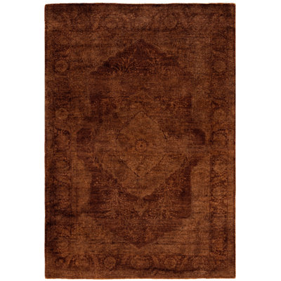 Tapis unique noué à la main brun de 4 pi 3 po x 6 pi 1 po Rachal