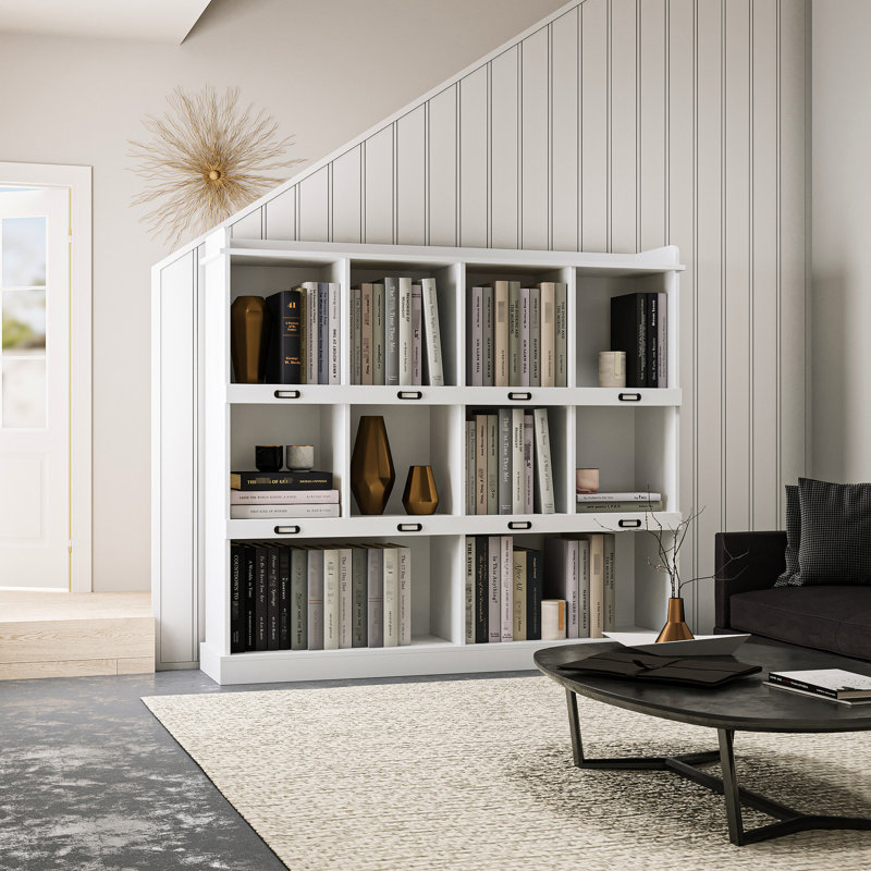 White 10-shelf Bookcase With Design - 53.15"x11.99"x46.14" Look Spacious Storage Easy Maintenance, White
