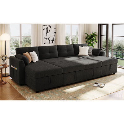 Modern U-Shaped Sectional Sofa Bed With Storage And USB Ports, For Living Room Comfort And Functionality, Sectional