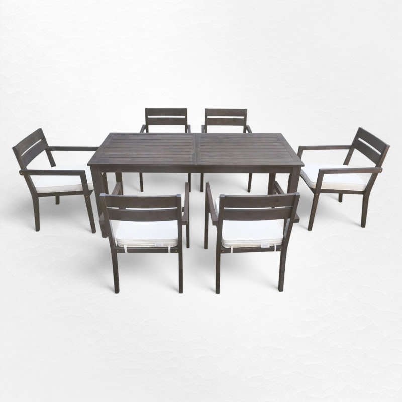 Ingimund 6 - Person Acacia Wood Patio Dining Set with Rectangular Table , Cushions Included, Grey