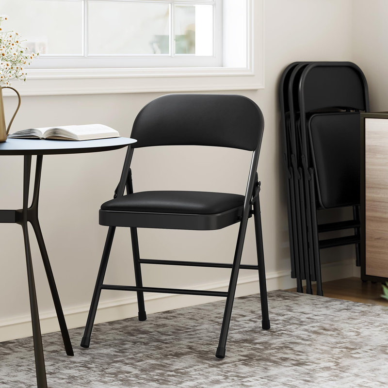 Chaises pliantes avec coussin et dossier rembourrés, Noir