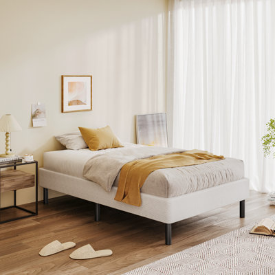 Legs Included Metal Box Spring With Frabric Cover, Sturdy Mattress Foundation, Easy Assembly