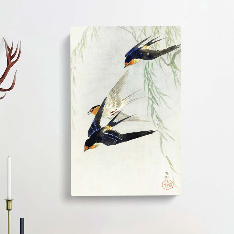 Swallows In Flight by Ohara Koson - Wrapped Canvas Painting, 76cm H x 50cm W x 3cm D