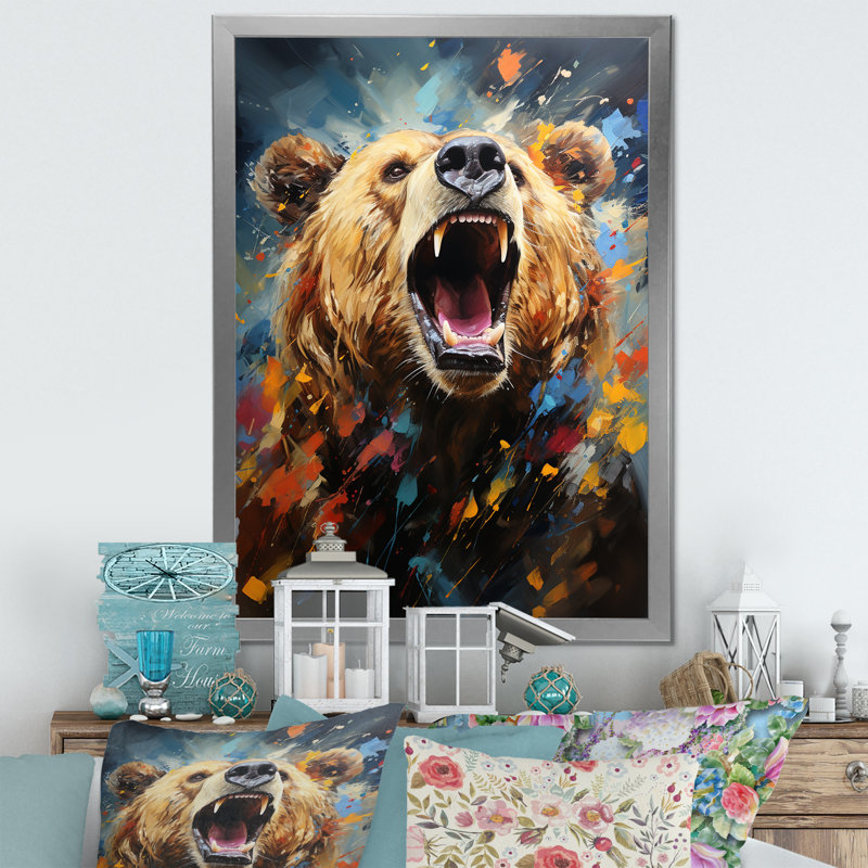 «Expressionist Grizzly Bear», impression sur toile, H 44 po x l 34 po x P 1,5 po, Cadre photo argenté