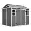 Remise utilitaire en plastique 8 x 6 pi avec plancher - Remise de rangement verrouillable pour outils de jardin et poubelles, organisateur d'extérieur toutes saisons en gris-blanc