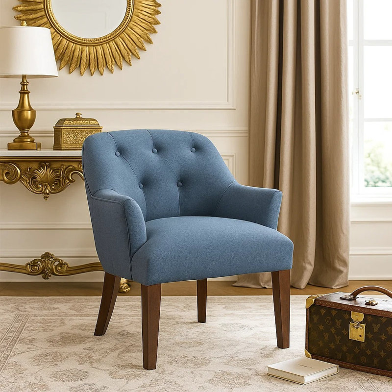 Fauteuil Beca, dossier capitonné, accoudoirs inclinés, polyester bleu Beca, Bleu