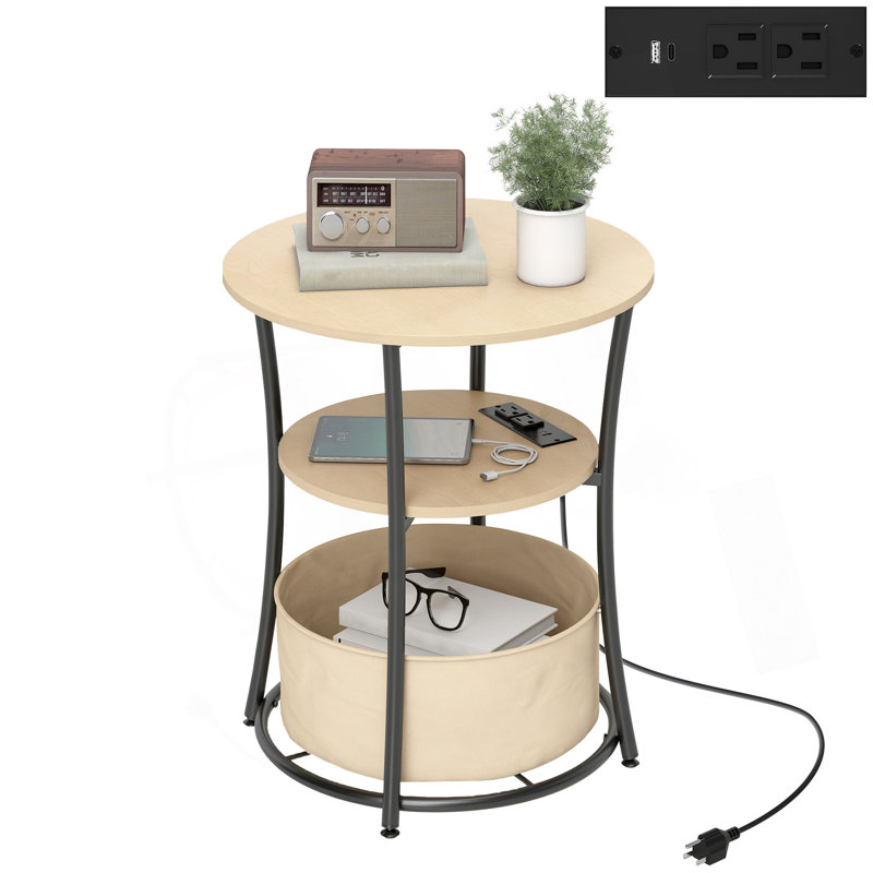 Table basse, table d'appoint ronde avec station de charge, table de bout à 3 niveaux