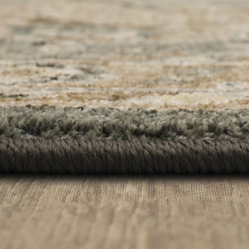 Gray and Beige Wool Synthetic Medallion Runner Rug
