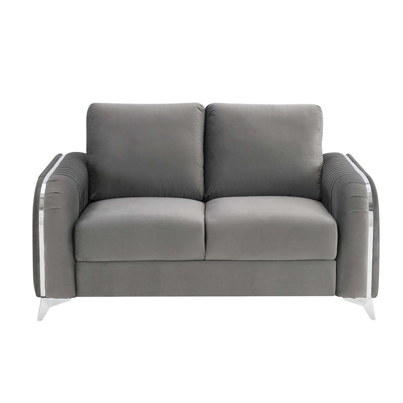 Causeuse 59 po Wenona, velours gris, Gris