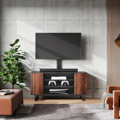 Charlotin Wade Logan® Black Fixed Floor TV Stand with Shelving, Holds up to 88 lbs for 32-70 inch