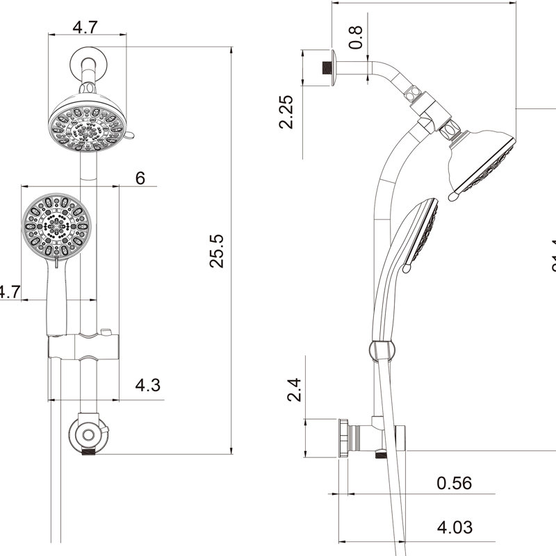 7 Hand Shower & 4.7" Rain Showerhead Assembly, Matte Black With Adjustable Arm And Valve, Matte Black