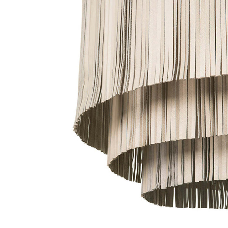 Fringe Leather Chandelier w/ Solid Accents, Brass, 30" H x 26" W x 26" D, 4