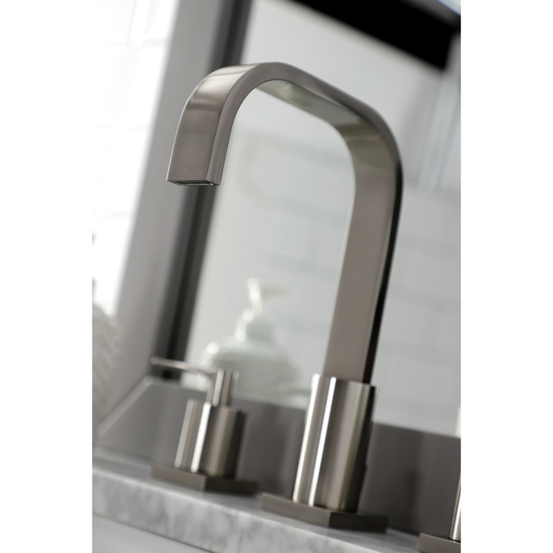 Kingston Brass Serena Two-Handle 3-Hole Deck Mount Widespread Bathroom Faucet with Retail Pop-Up Drain, Brushed Nickel