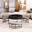 Table basse moderne à plateau relevable avec rangement et 3 repose-pieds gigognes blancs et noirs-2132740895-2132740881