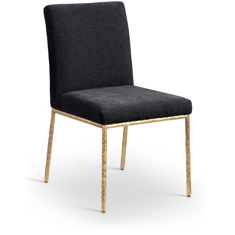 Chaise d'appoint en chenille Reeves, Laiton brossé, Tissu chenille noir