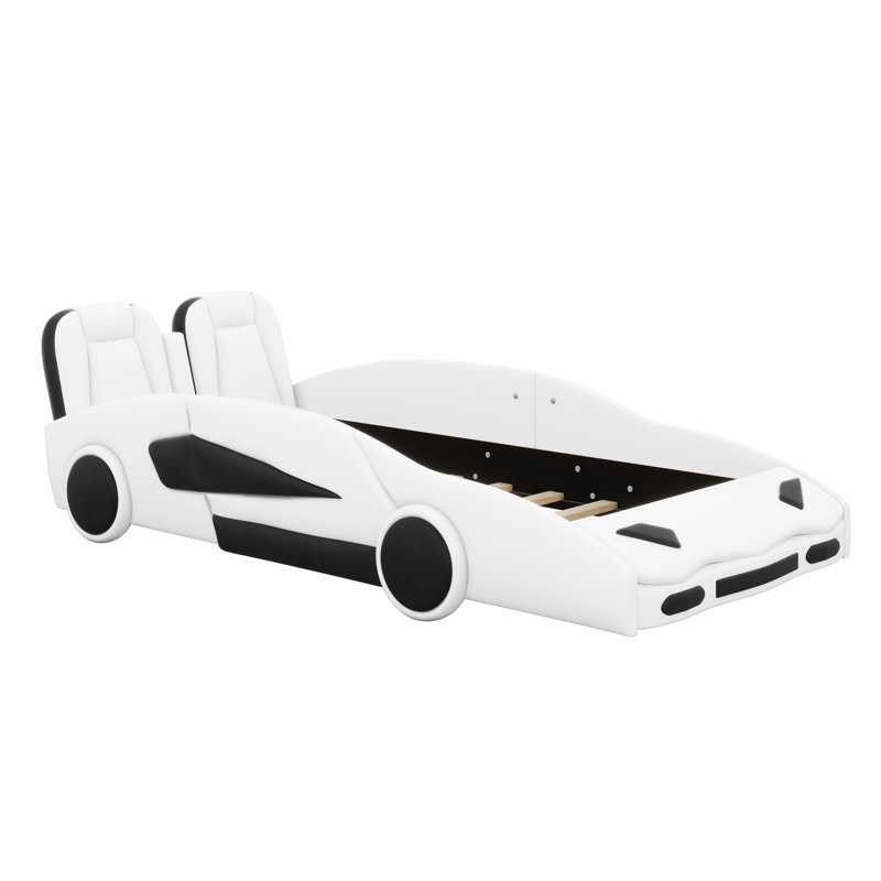 Anqunette Vegan Leather Platform Bed, White, Twin