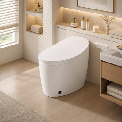 Yingze Smart Toilet with Built-in Bidet, ADA One-Piece Auto Open Close Toilet, Heated Seat, Foot Kick Flush, Instant Warm Water, Warm Air Dryer, Night Light, Auto Flush, 12" Rough-in, White
