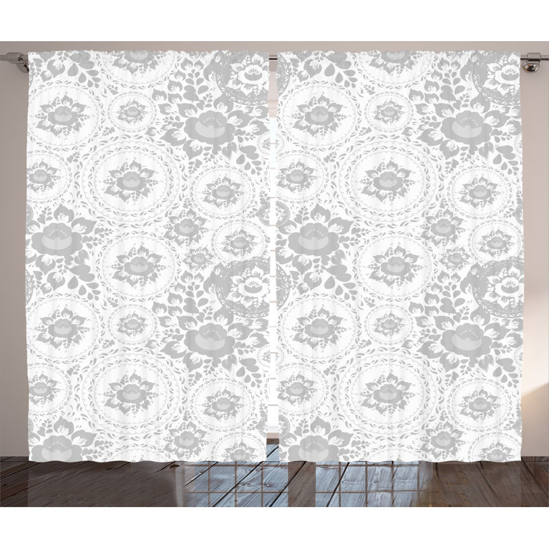 Rose Graphic Print Semi-Sheer Rod Pocket Curtain Panels, 54" W x 90" L