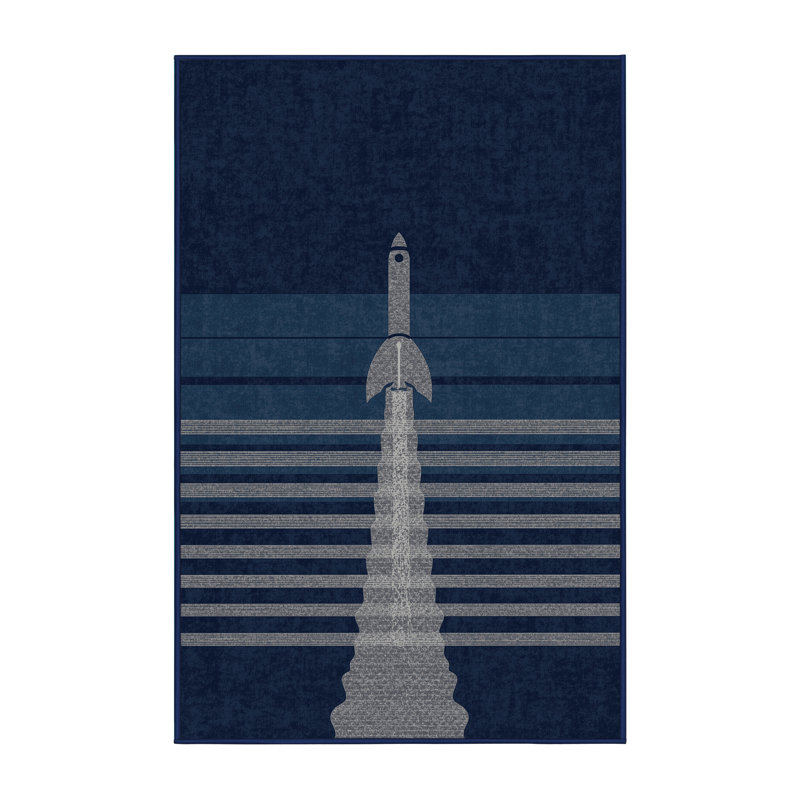 Tapis bleu marine et bleu marine à motif de fusée moderne lavable à la machine, 3 x 5