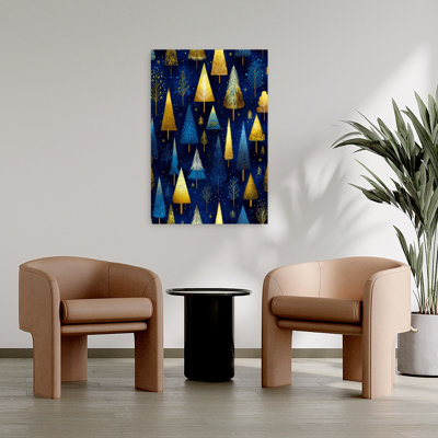 «Golden Winter Forest», impression élégante, arbre de Noël moderne, forêt, art mural