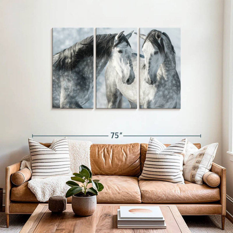 Brampt Two Gray Stallions In Winter, 36" H x 57" W