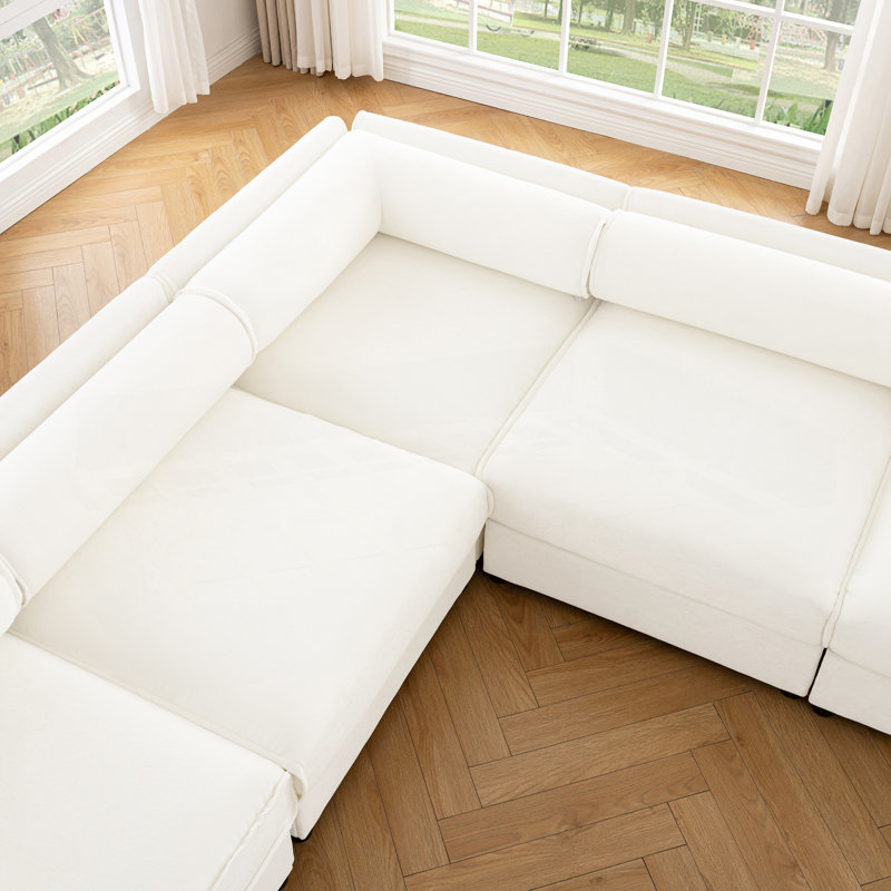 Modular Sectional Sofa with Storage Seat and Ottoman, White