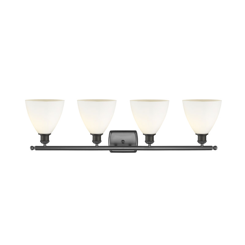 Éclairage pour meuble-lavabo 4 lumières Shauna, Blanc mat, DEL, Bronze huilé
