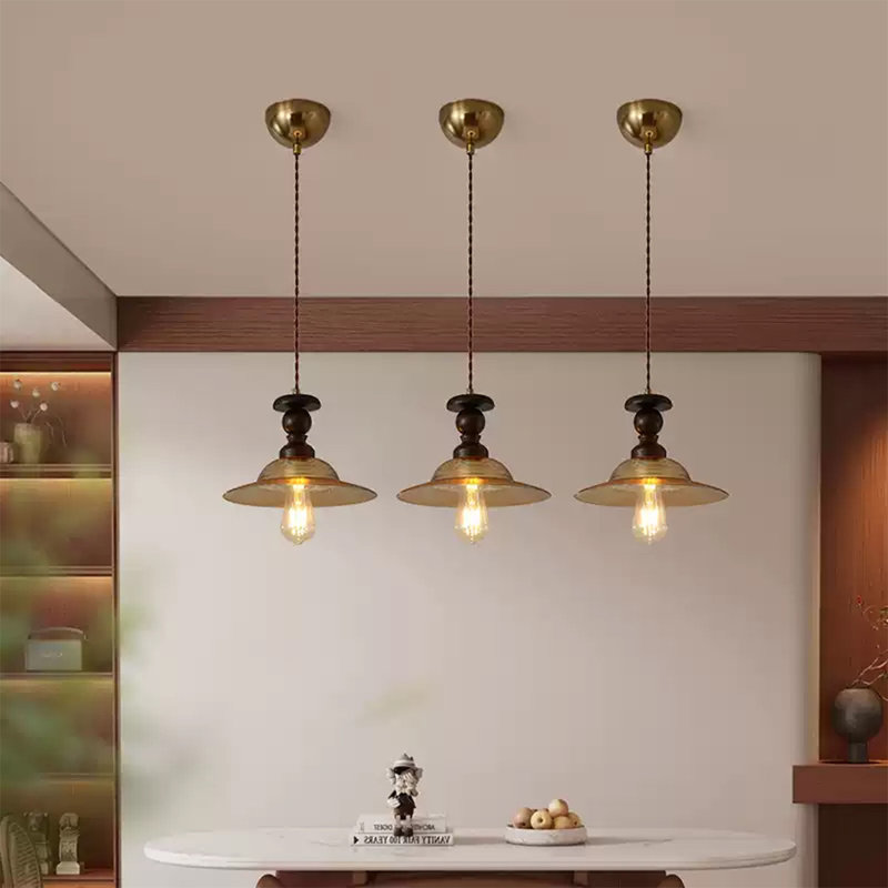 Luminaire suspendu en verre massif Mid-Century en verre texturé rétro, H 7,09 po x l 9,84 po x P 9,84 po, Une lumière