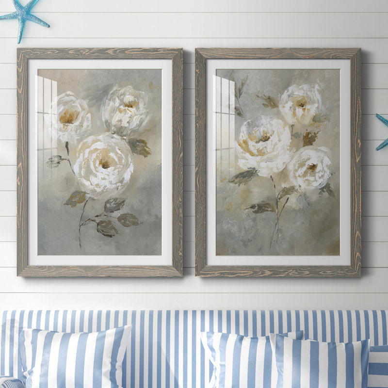 «Soft and Bold I», ensemble de 2 reproductions d'art, Blanc, H 37,5 po x l 55 po x P 1,5 po, Papier avec cadre gris