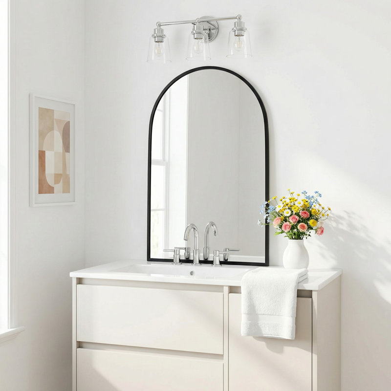 36" x 24" Bathroom/Vanity Accent Mirror Metal Arch Wall Mirror Framed Mirror for Entryway Living Room, 36" x 24", Black
