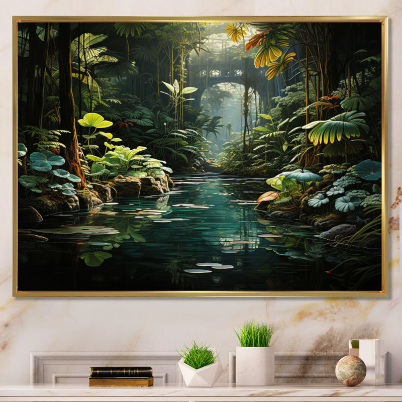 Caraibe Jungle Adventure - reproduction sur toile, Cadre flottant doré, H 24 po x l 32 po x P 1 po