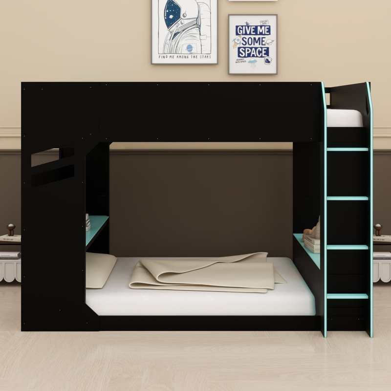 Lit mezzanine avec bureau à hauteur réglable, Bleu