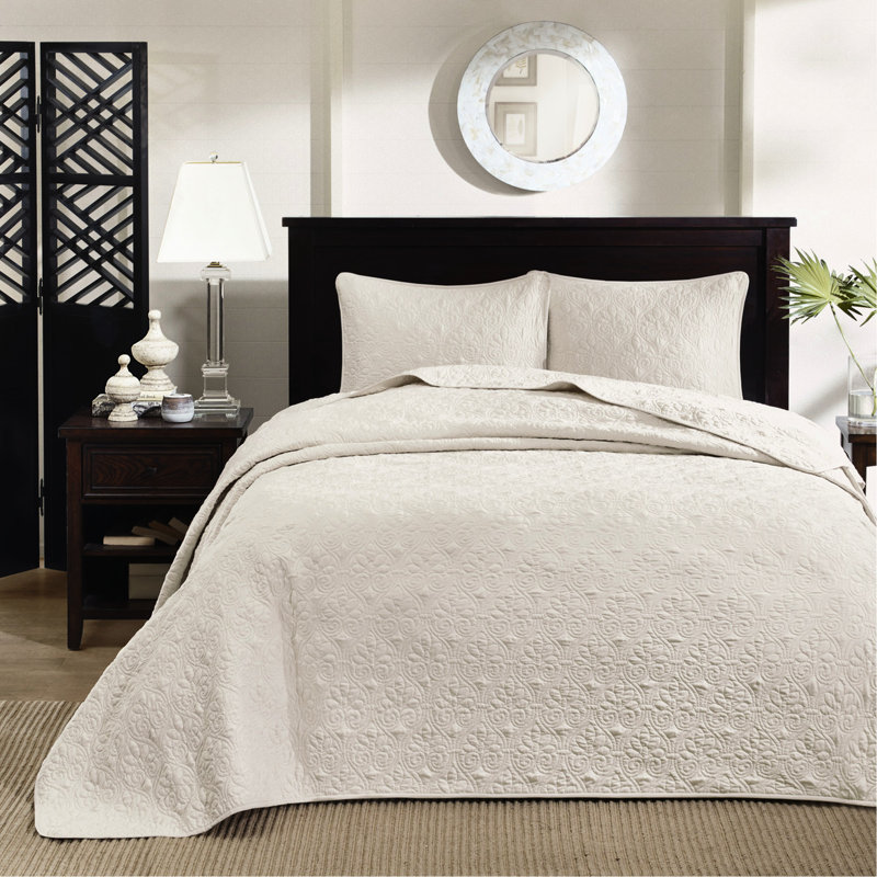 Couvre-lit réversible crème simple - surdimensionné pour un look optimal, rembourrage en coton prélavé et 2 taies décoratives
