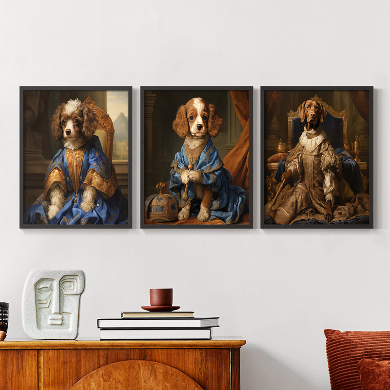 Série royale d'animaux LIX - ensemble de 3 estampes numériques encadrées - prêt à être accroché, Noir, noir, noir, noir