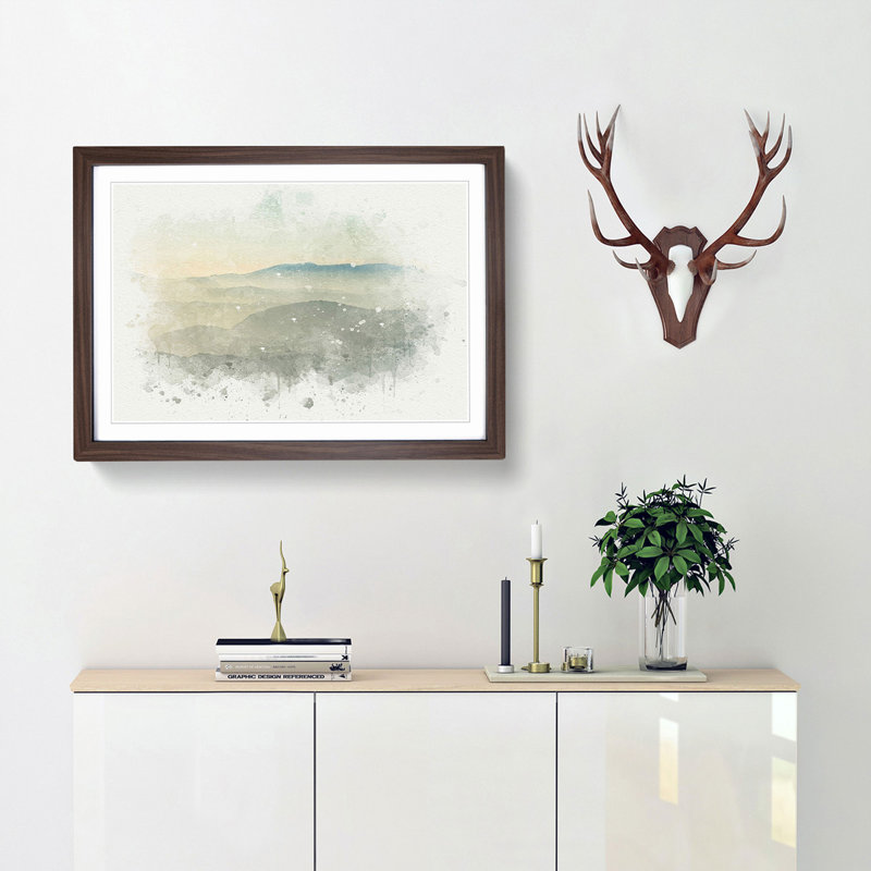 Mist over Snowdonia in Wales - Picture Frame Graphic Art Print, 27cm H x 36cm W x 2cm D, Walnut Framed
