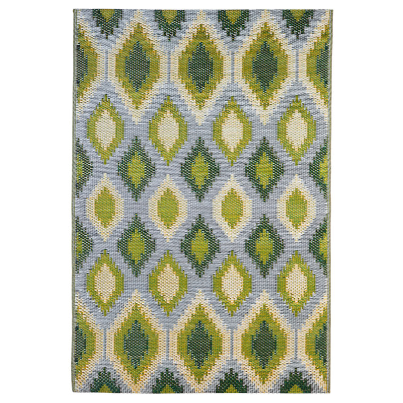 Tapis pour espace intérieur/extérieur vert à tissage plat handwoven réversible