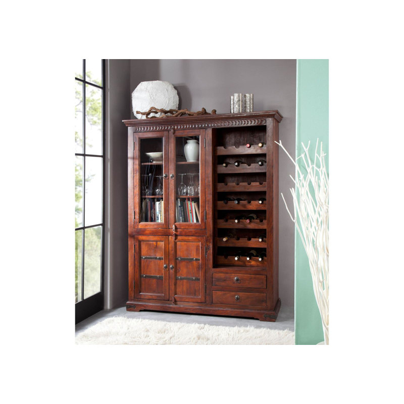 Oxford 28 Bottle Solid Wood Floor Wine Bottle & Glass Rack, Nougat