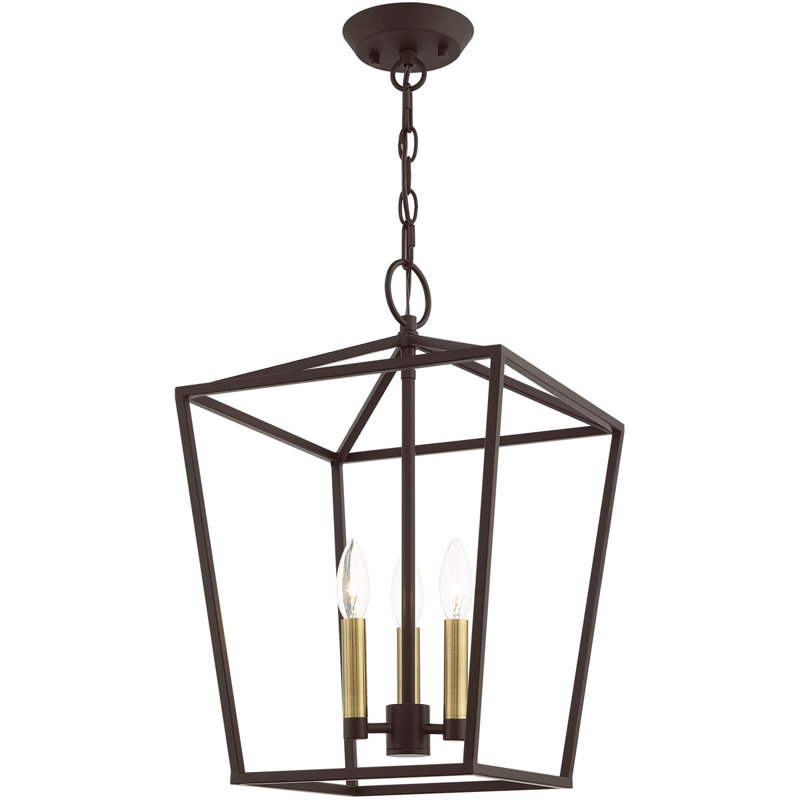 12.5 Sq. inch 3-Light Convertible Lantern Pendant with Metal Shade, Black/Bronze