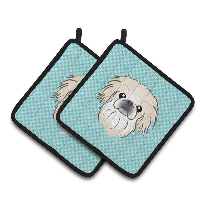 Cuisinier poignée pékinois caroline trésors Checkerboard, Bleu