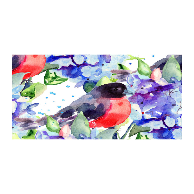 Bird And Flowers - Wrapped Canvas Print