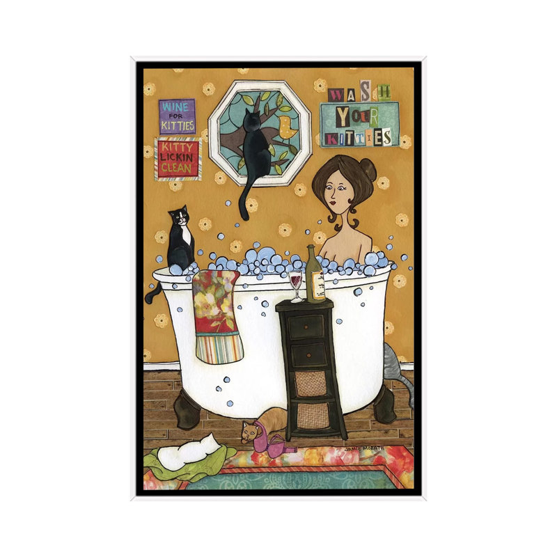 « Wash your kitties » par Jamie Morath-impression, H 48 po x l 32 po x P 1,5 po, Pas de tapis, Toile blanche encadrée