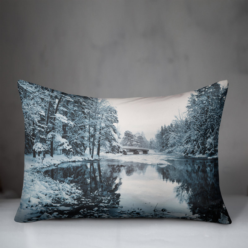  Snowy Park Lake Rectangular Pillow Cover and Insert